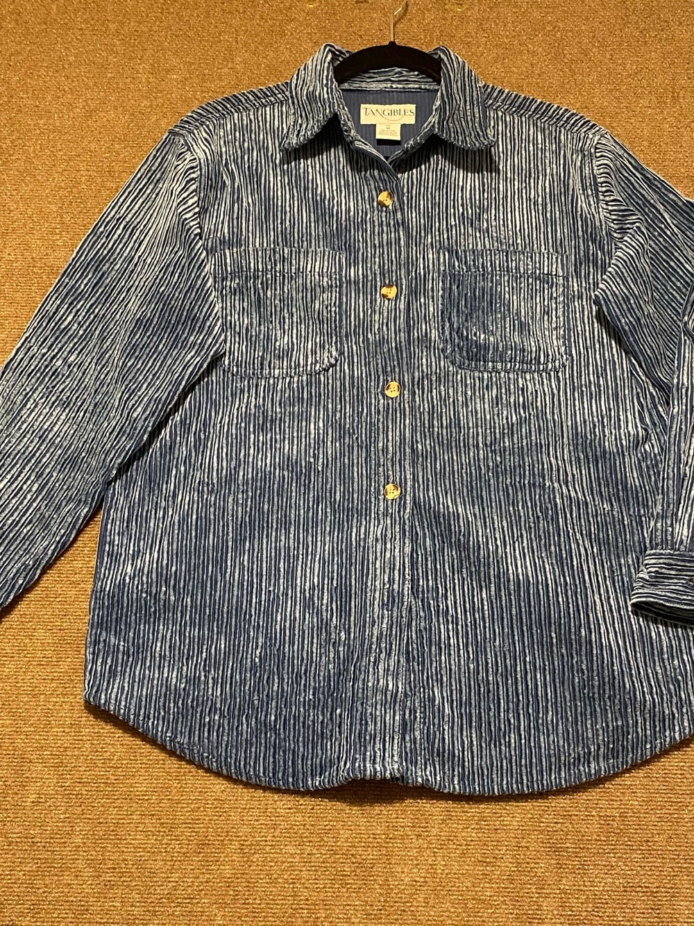 Vintage 90s Tangibles Corduroy Shirt Jacket Blue Striped Shacket Women’s M
